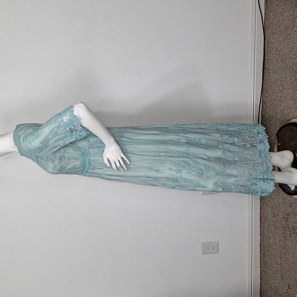 Mint Green Lace Overlay Coquette Cottagecore Embroidered Fairy Midi Dress Size M - Picture 10 of 13